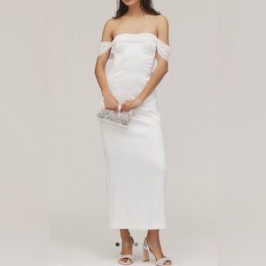 NWT BHLDN Off-The-Shoulder Lace Up Satin Column Midi Dress Gown